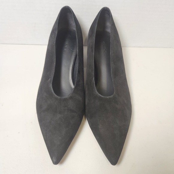 VINCE. Black Suede Pumps Women's 8.5M Rafe Pointed Toe Slip-On Block Heel Italy - Picture 2 of 7